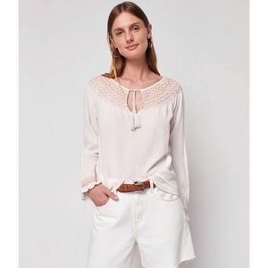 Faherty Embroidered Laura Top Whisper White Size Large